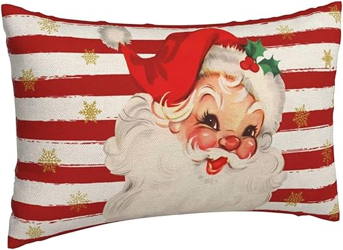 Miniatura 6 de Juego de 2 fundas de almohada de Navidad de 12 x 20 pulgadas, diseño de rayas rojas de Papá Noel, fundas de cojín decorativas para sofá, cama,