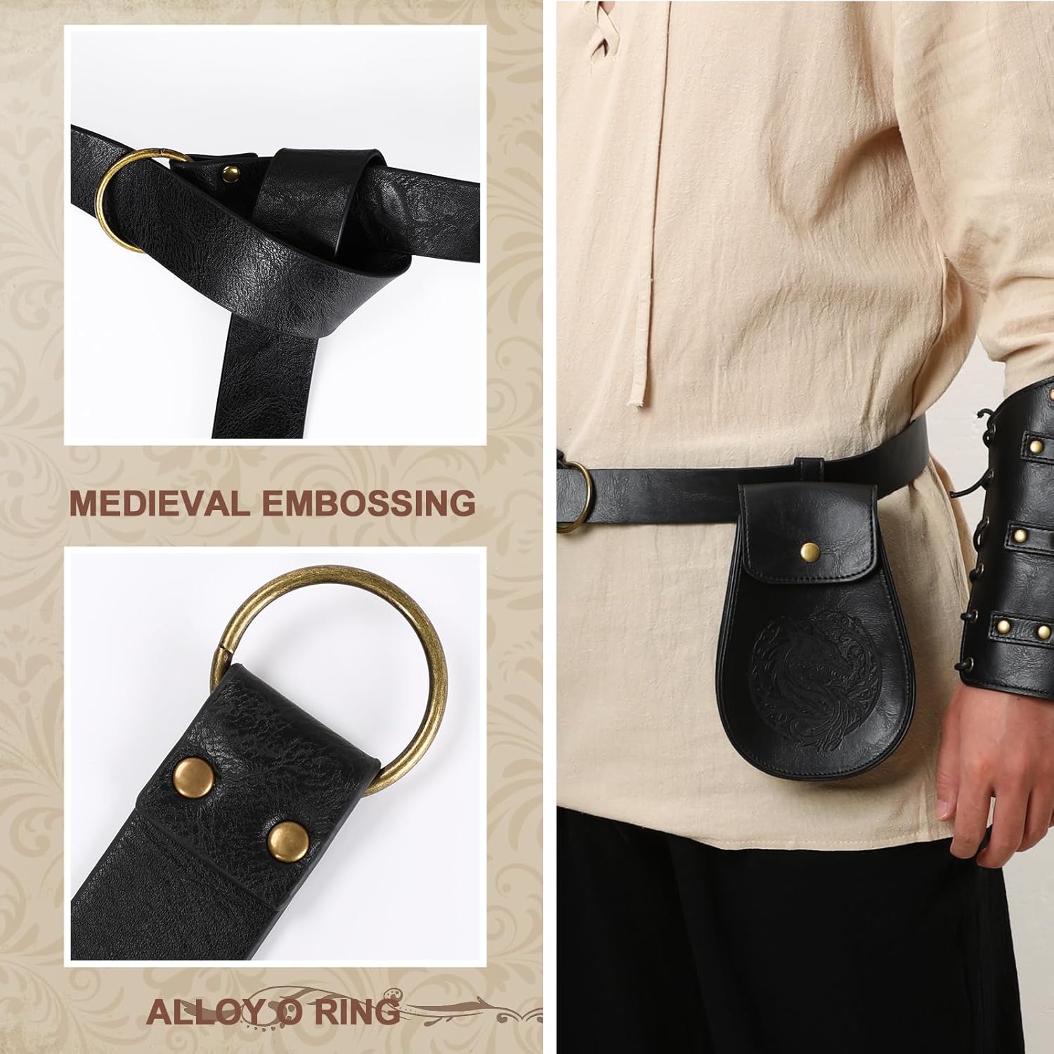 3PCS Renaissance Accessories – Viking Renaissance Belt, Medieval Pouch & Leather Bracers for Halloween - Image 5