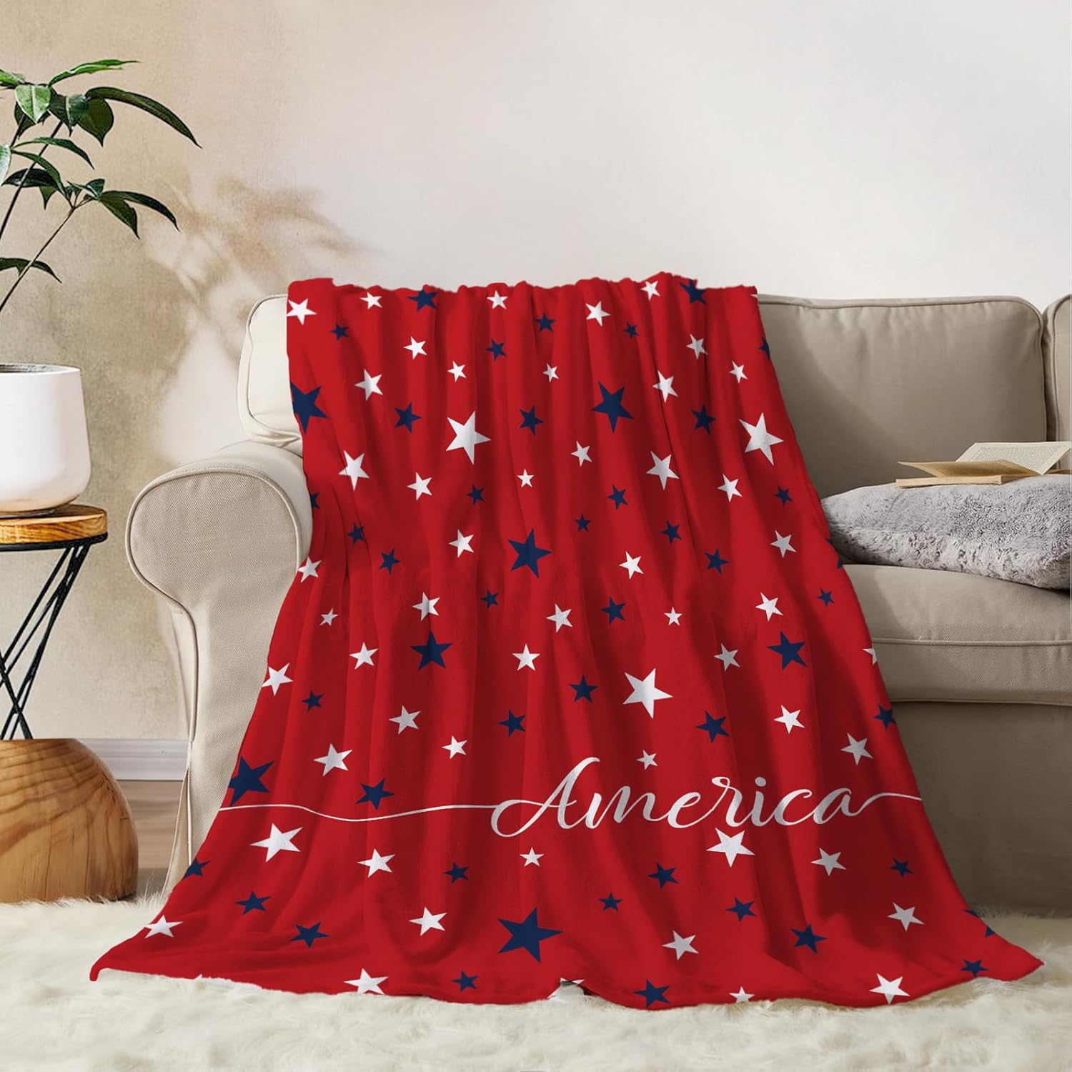 YeeJu American Flag Throw Blanket Queen Size Patriotic 4th of July Memorial Day Fourth of July Blanket Bed Soft Fleece Blankets Big Large Stars and Stripes Red White Blue Veteran Blanket 90x90