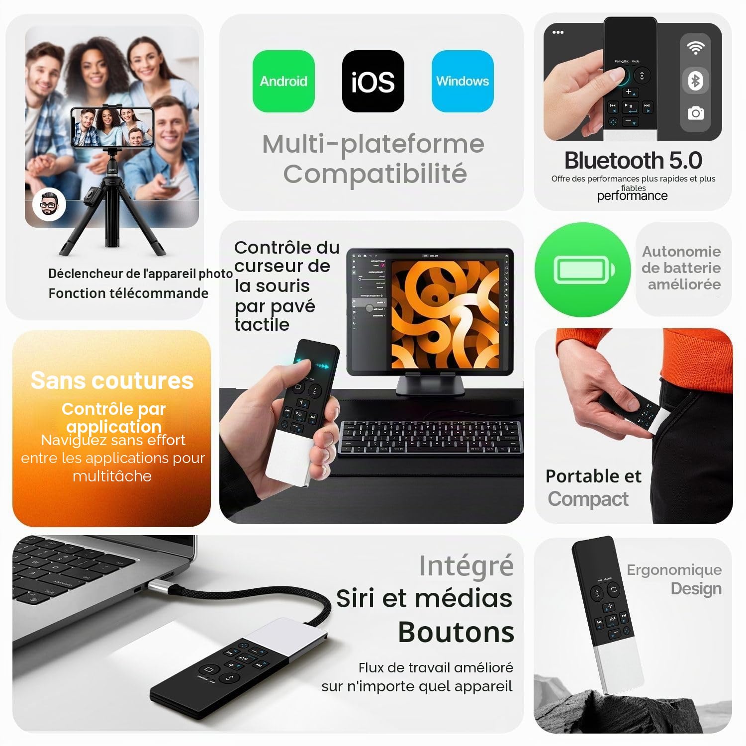 TNP Télécommande Bluetooth pour iPhone iPad – Trackpad Media Presenter iOS Mac Android PC