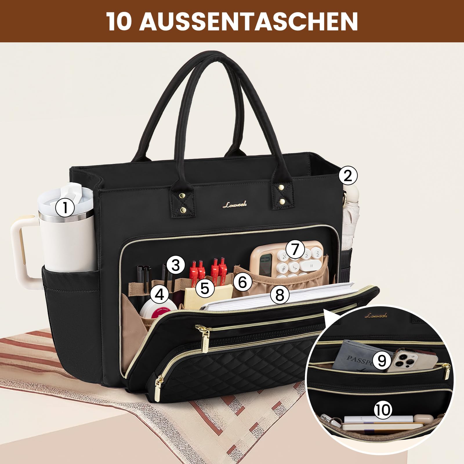 LOVEVOOK Lehrertasche Damen Groß, 15.6 Zoll Laptoptasche Arbeitstasche