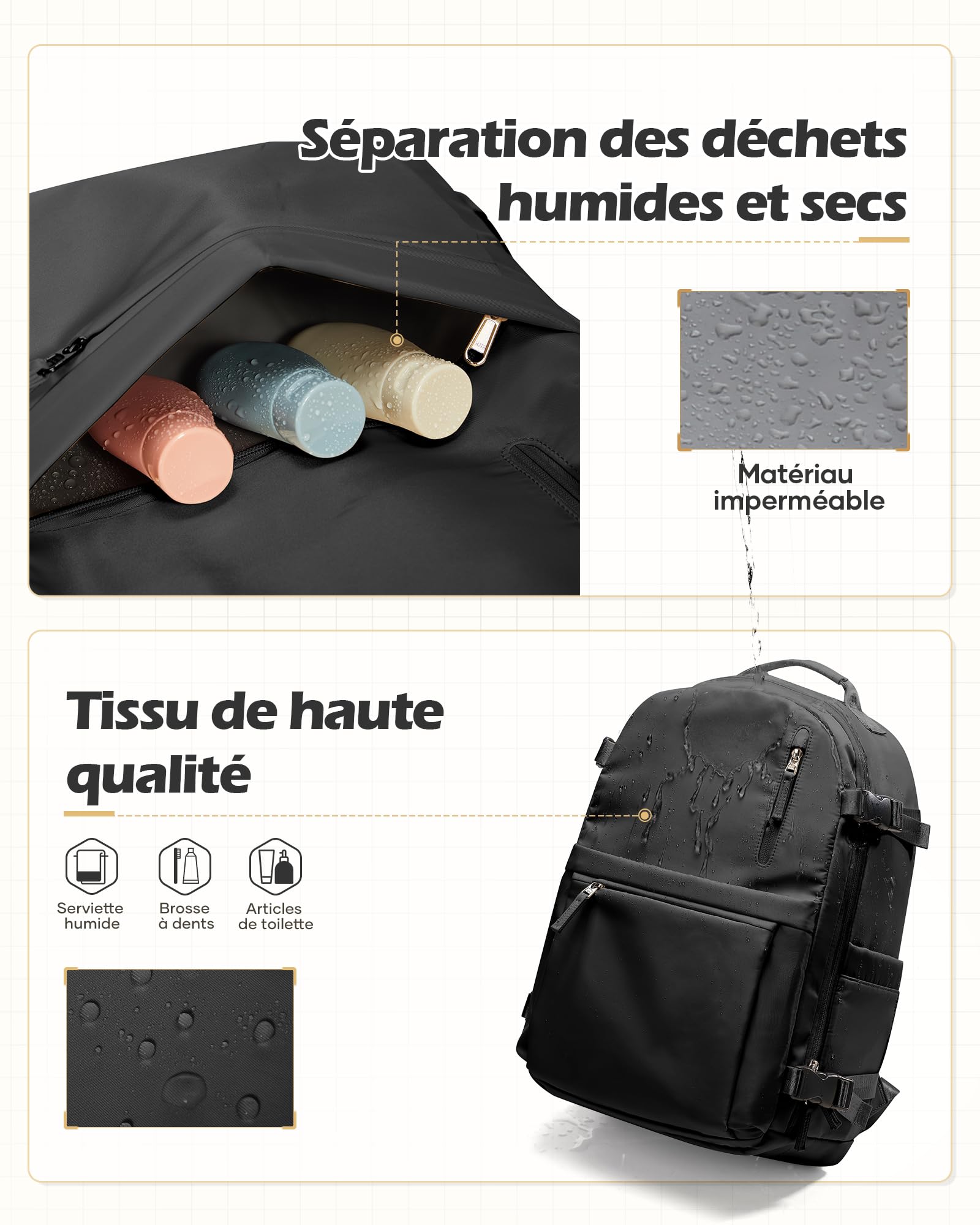 Sac à Dos Compression Sous Vide Avec Pompe,Noir Sac a Dos Voyage Cabine Avion Impermeable Sous Vide Femme Homme, Ryanair Bagage Cabine Easyjet Grande Capacité USB