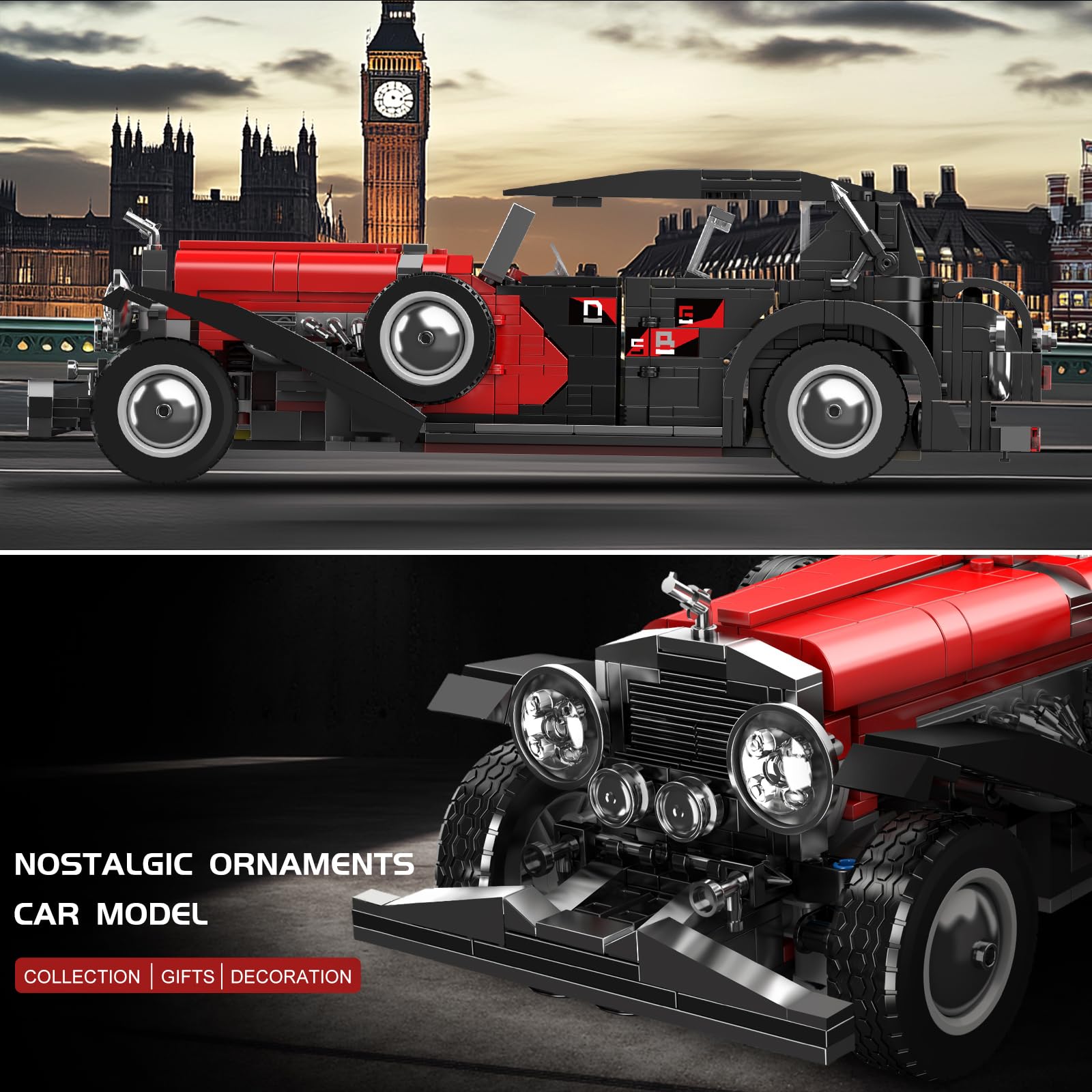 Mould King Oldtimer Modellauto Klemmbausteine Bausatz, 1308+ Teile, Klassisches Fahrzeug Sammlermodell, Statische Version – für Jugendliche ab 14 Jahren & Erwachsene
