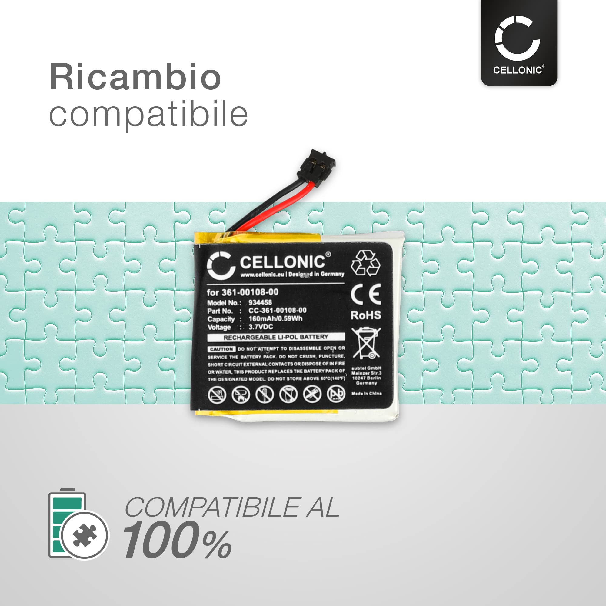 CELLONIC 1x Batteria per Smartwatch e braccialetto fitness Compatibile con Garmin vivoactive 3, 361-00108-01 – (160mAh, 3.7V)