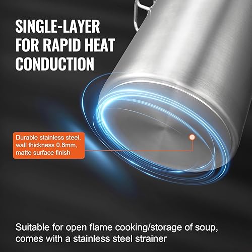 Miniatura 4 de VEVOR Olla de acero inoxidable, ollas grandes de 42 cuartos de galón, olla de cocina con colador, tapa y asa, olla de grado comercial resistente,