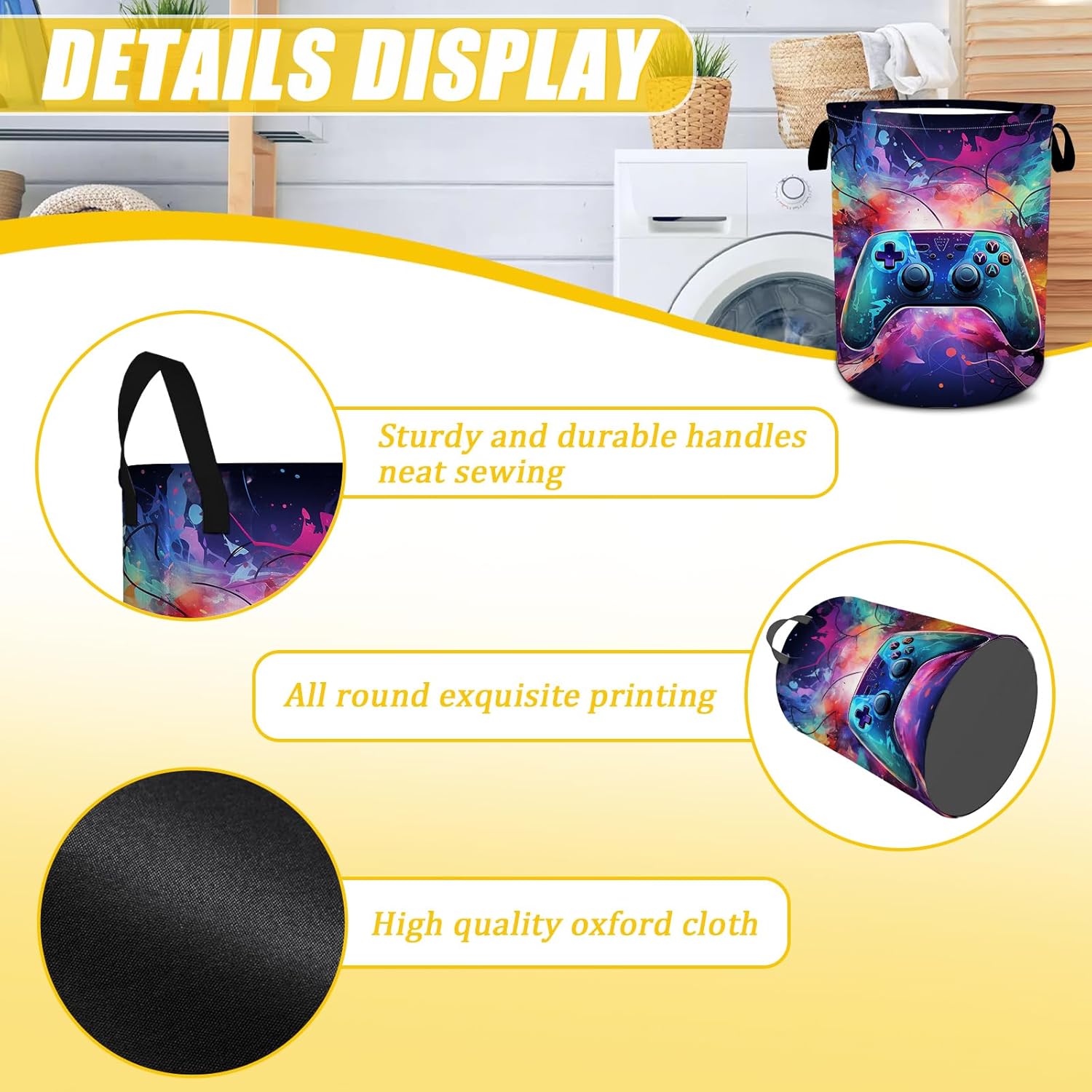 Game Console Laundry Basket,Laundry Hamper with Handles Collapsible Storage Baskets for Home Decor,Office,Toy Organizer,15.7 x 19.6