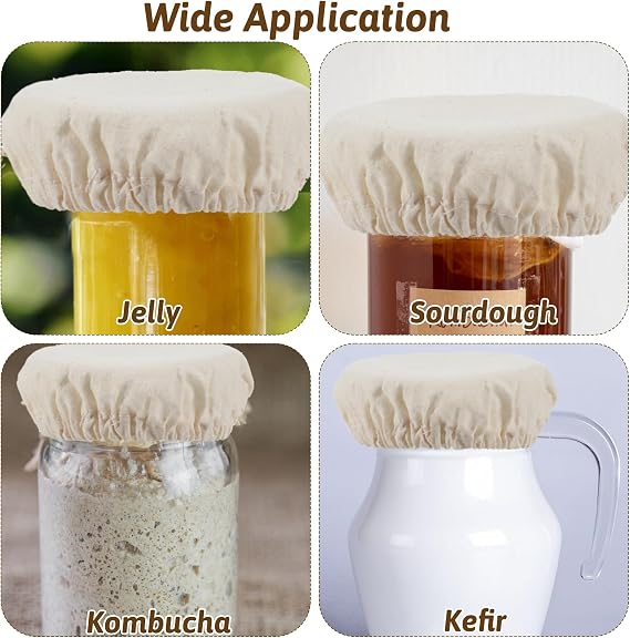 10 Pcs Sourdough Jar Cover Breathable Sourdough Starter Jar Cover Cloth | Reusable Cloth Covers for Sourdoughs Starter Jars Fabric Covers for 3-4 Inch for Jars White
