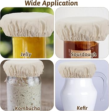 10 Pcs Sourdough Jar Cover Breathable Sourdough Starter Jar Cover Cloth | Reusable Cloth Covers for Sourdoughs Starter Jars Fabric Covers for 3-4 Inch for Jars White