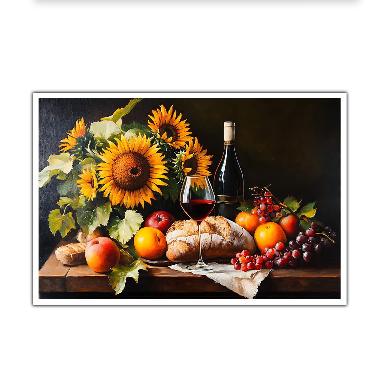 CHERHERART Sunflower Poster Wall Art Pictures for Living Room Bread Fruit Vintage Canvas Prints Still Life Canvas Wall Decor for Bedroom Kitchen 35x55cm Frameless