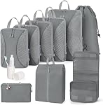 10pc Expandable Compression Packing Cubes, Travel Organiser Bags for Suitcase & Luggage Essentials, Space Saving Packing Organizers Set for Travel Accessories Black