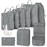 Compression Packing Cubes 10 Sets, Packing Organizers, Extensible Suitcase Organiser Bags, Travel Organizer Cubes for Travel Essentials Grey