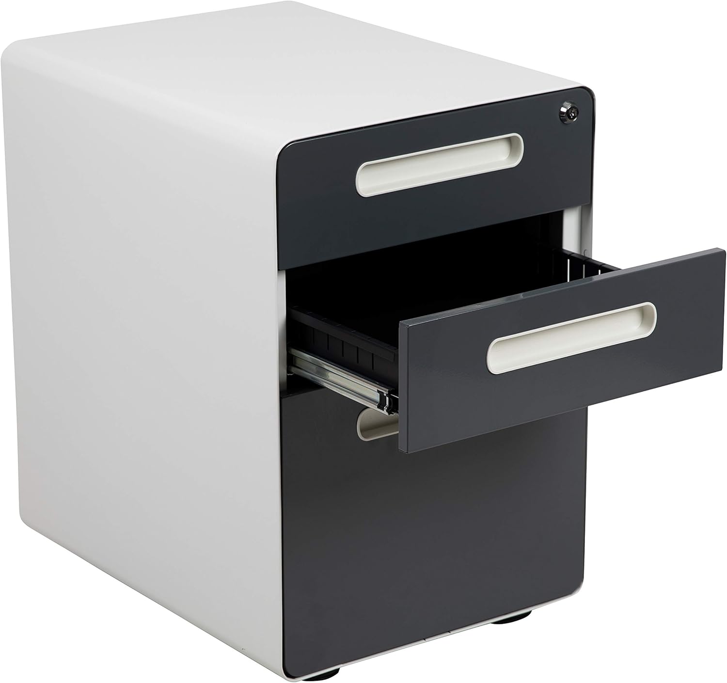 Flash Furniture Ergonomic 3-Drawer Mobile Locking Filing Cabinet with Anti-Tilt Mechanism & Letter/Legal Drawer, White with Charcoal Faceplate : Home & Kitchen