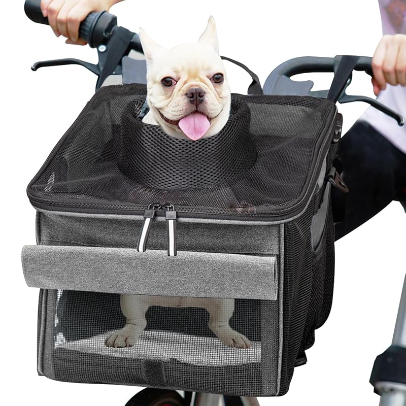 Cesta Bolsa para Bicicleta para Cães e Gatos BARKBAY com Alça Ajustável e Bolsos Laterais Titanium, 26,9 x 29 x 29 cm