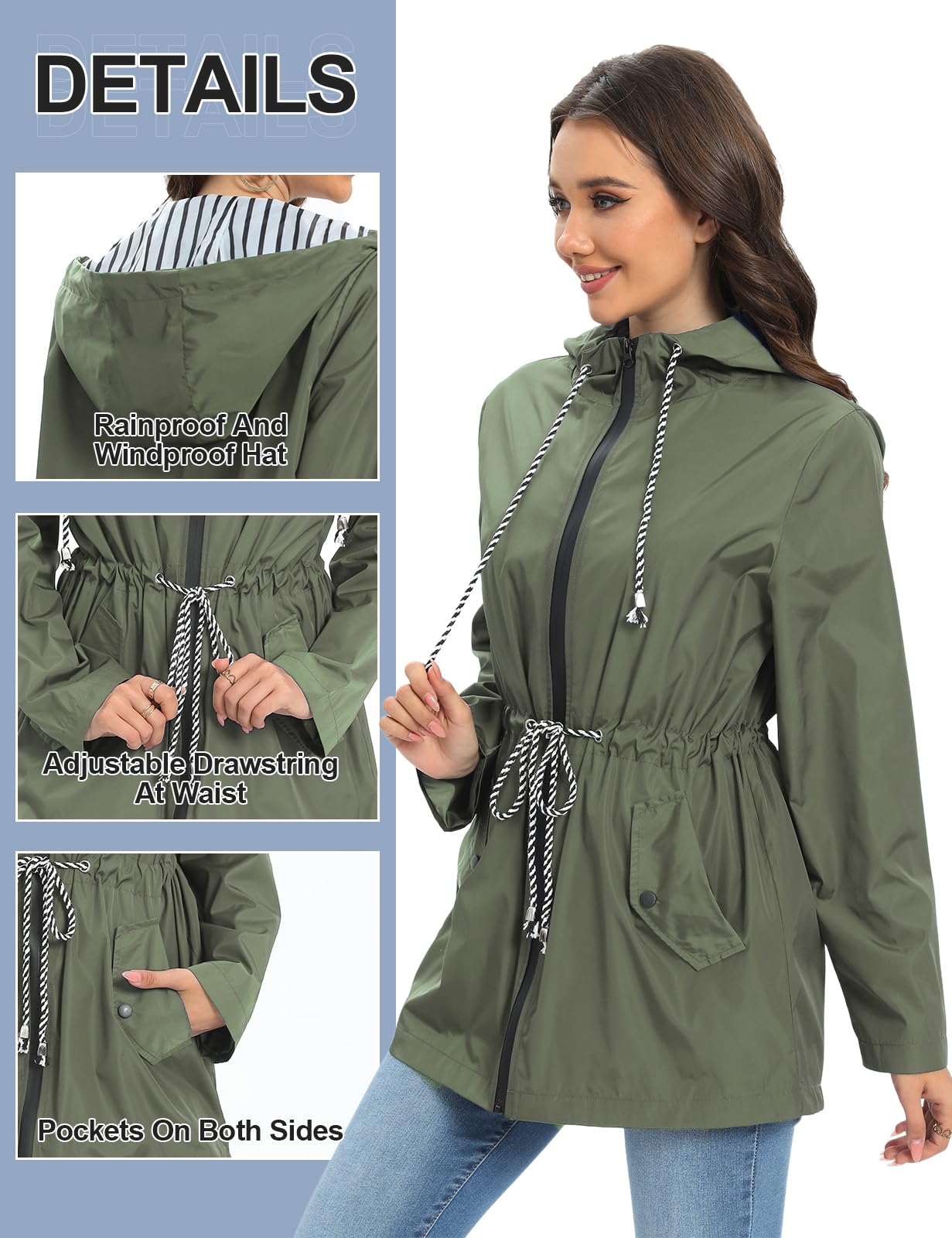 UMIPUBO Chubasquero Mujer Impermeable Chaqueta Ligera al Aire Libre con Capucha