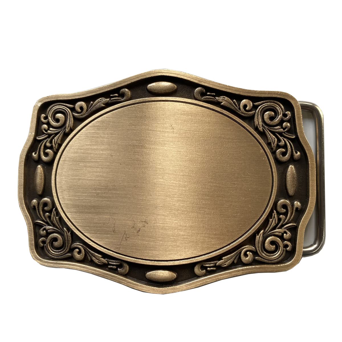 Jean's Friend Men's Antique Bronze Antique Brushed Bronze Plated Western Flowers Trims Custom Blank Belt Buckle