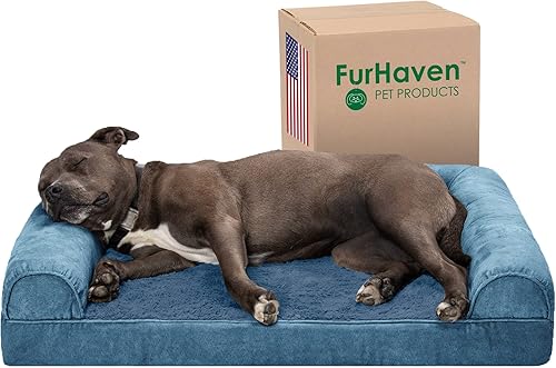 Miniatura 13 de Furhaven - Cama ortopédica para perros, estilo sofá, acolchada, con funda extraíble y lavable, marrón tostado, tamaño jumbo (XL) Café,Dark