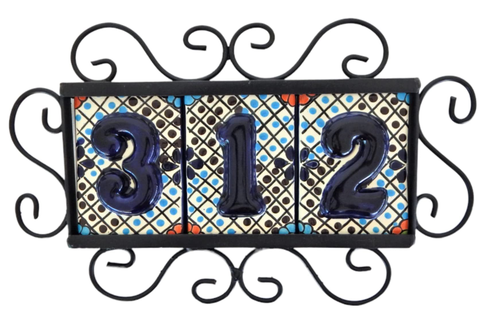 Handmade Talavera Tile House Numbers - Mexican Ceramic Address Plaque, Open Box