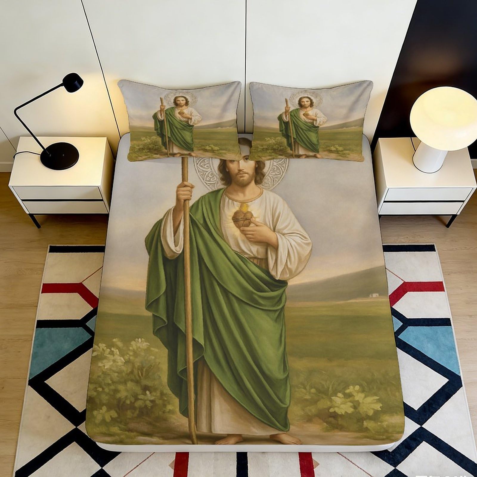 Pnayamiorkfel Style-4 3D Printed Saint Jude Fitted Sheet Microfiber Soft Durable Sacred Icon Mattress Cover For Bedroom Guest Room Decor 90X200x25cm