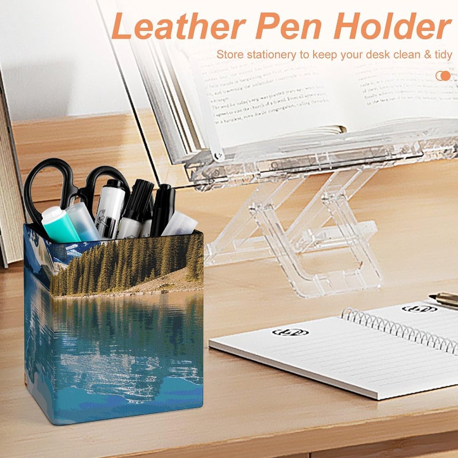 Moraine Lake Canoes Leather Pen Holder for Office, Modern Pencil Holder image 4
