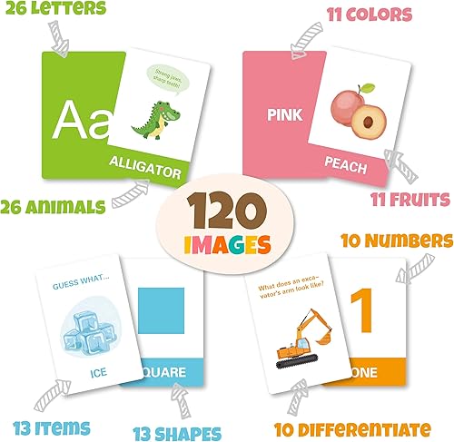Miniatura 2 de TAOZI&LIZHI Tarjetas didácticas para niños pequeños, juego de 64 letras, colores, formas, números, animales y frutas, juguete de aprendizaje del