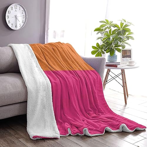 JOOCAR Manta de franela con estampado medio naranja y rosa brillante, acogedora y suave, manta femenina colorida para cama, sofá, sala de estar,