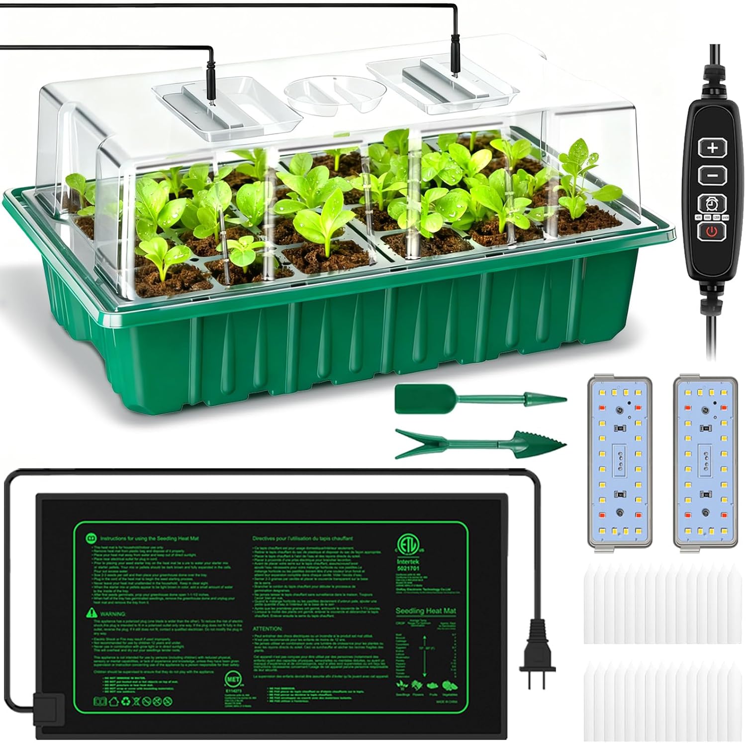 2026 Seed Starter Trays with Grow Lights and Heat Mat, 36 Extra Large Cells Plant Starting Kit, 4 Timing Set ,Humidity Domes Heightened Lids for Greenhouse Germination Seeds Growing Starting (3PACK)