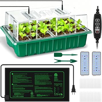 2026 Seed Starter Trays with Grow Lights and Heat Mat, 36 Extra Large Cells Plant Starting Kit,4 Timing Set,Humidity Domes Heightened Lids for Greenhouse Germination Seeds Growing Starting-1 pack