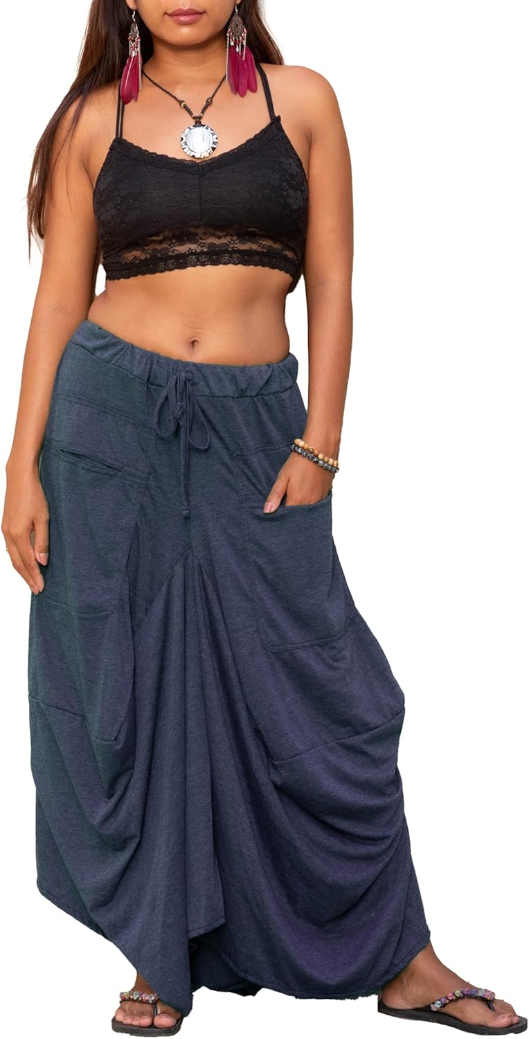 Thaluta Women's Maxi Skirt Bohemian with Pockets Gypsy Elastic High Waist Cotton