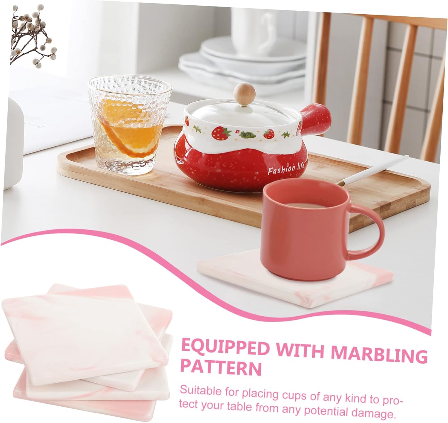 Zerodeko 4pcs Wear- Decorative Ceramic Unique Marbling -Insulated Cup Mats for Home Bar and Restaurant Use Stylish Tabletop Square