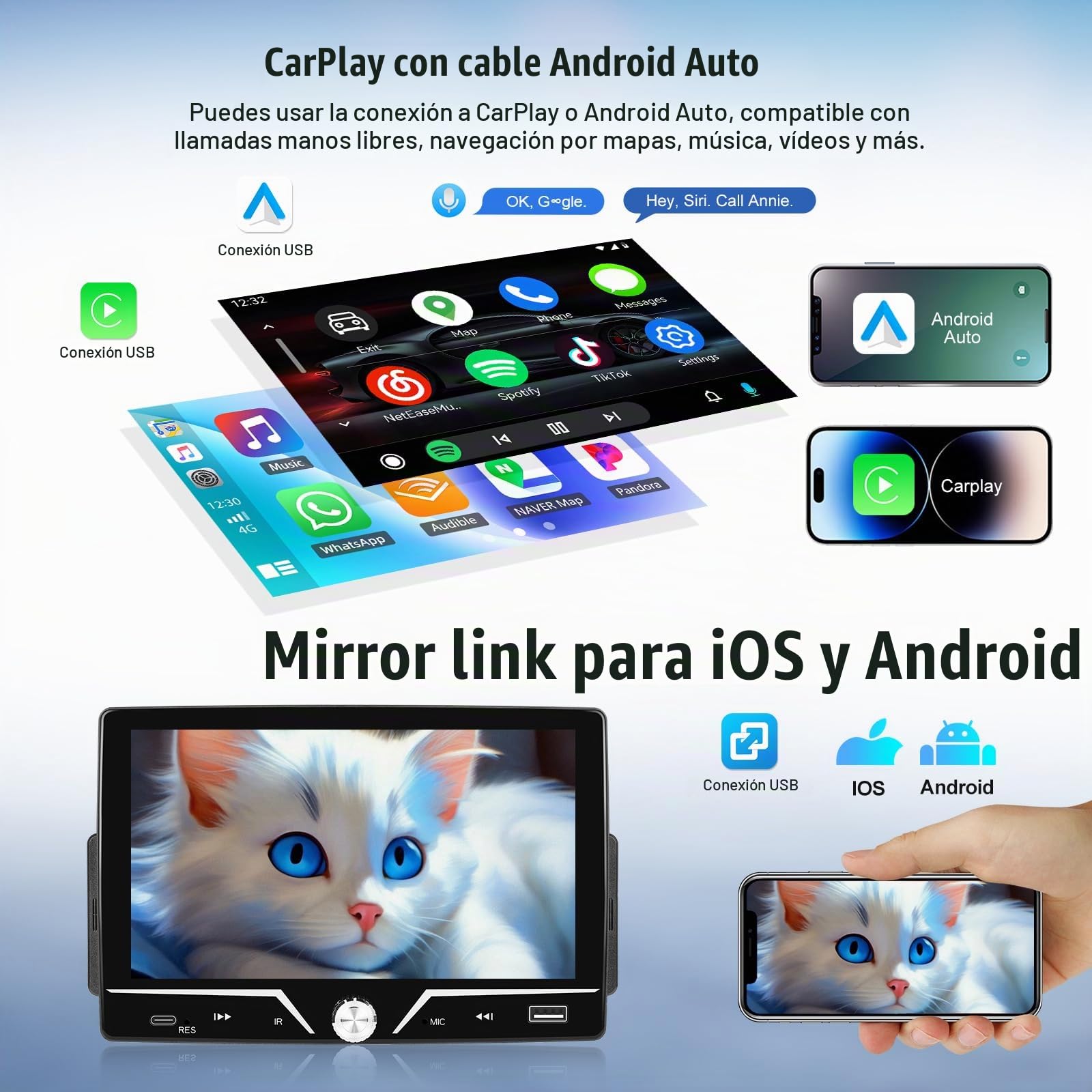 CAMECHO 1 DIN Carplay Bluetooth Radio 7 Pulgadas con Cámara Trasera, Pantalla Táctil HD Wired Android Auto Autoradio con FM EQ-Ton Control en el Volante USB Mirror Link