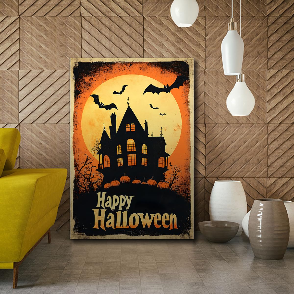Via Vela Nawiedzony dom Happy Halloween obraz na płótnie mieszkanie dekoracja ścienna 70 x 110 cm