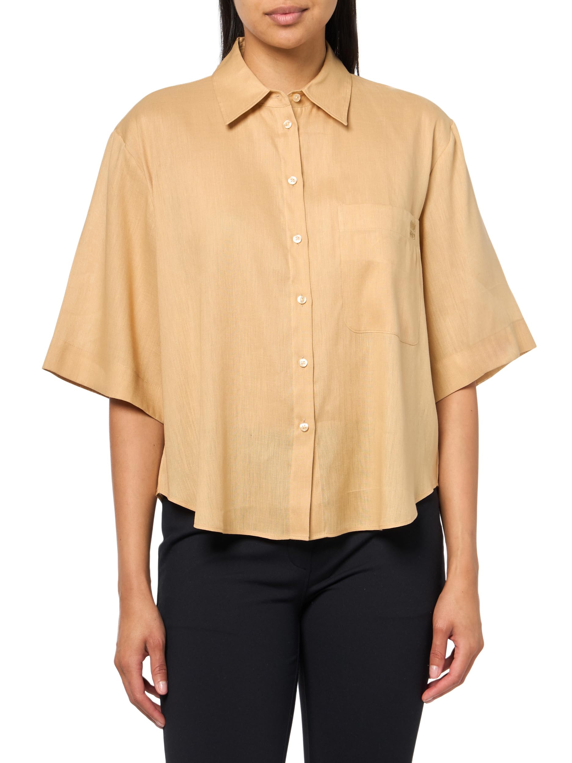 HUGO Short Sleeve Button Down Linen Blend Shirt Camicia a Maniche Corte in Misto Lino con Bottoni Donna (Pacco da 1)