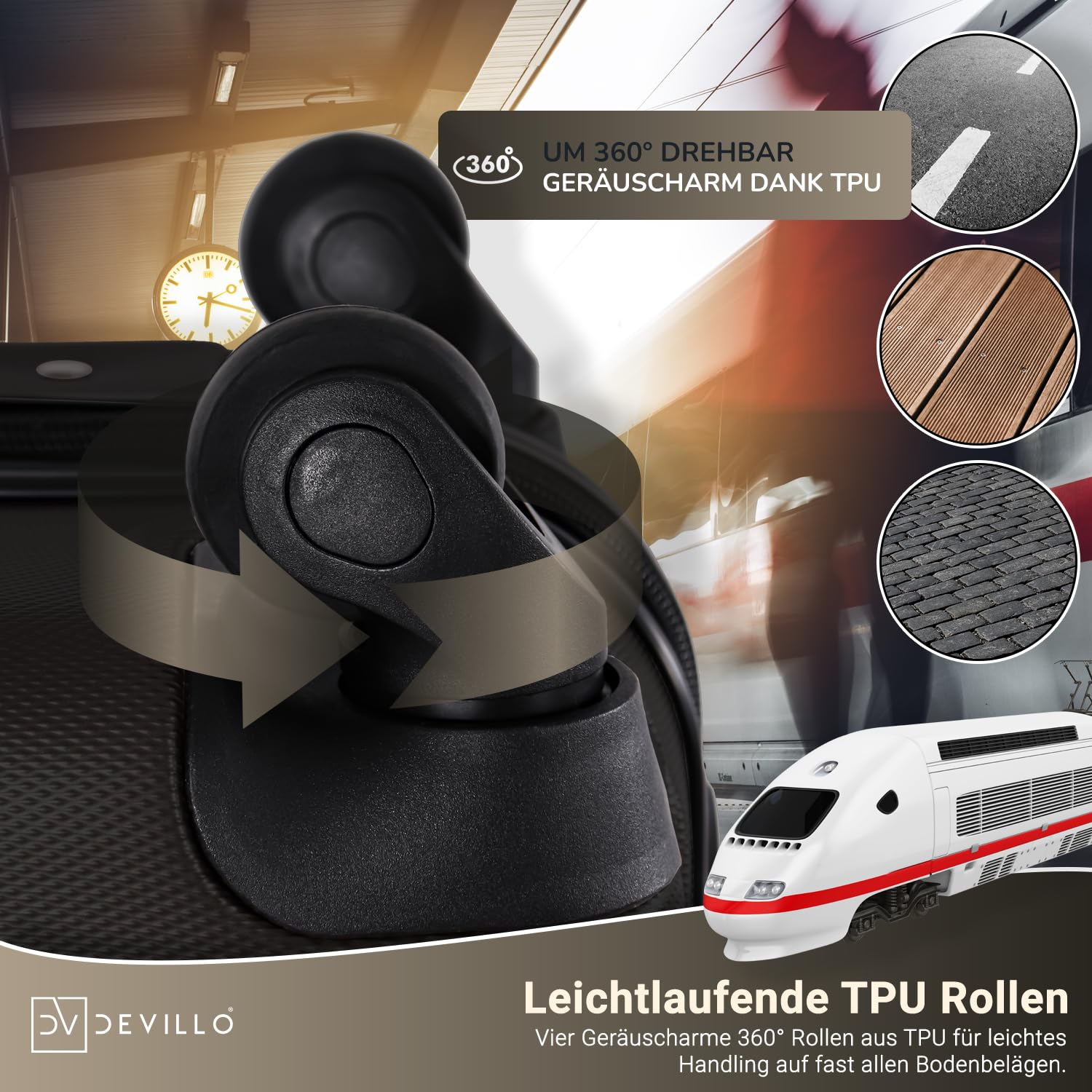 Devillo® Hartschalenkofferset Kofferset 4tlg. S-M-L-XL, Schwarz - Hard Shell Trolley Koffer Reisekoffer Reisekofferset Gepäck Rollkoffer Schloss 4 Rollen ABS-Hartschale Teleskopgriff