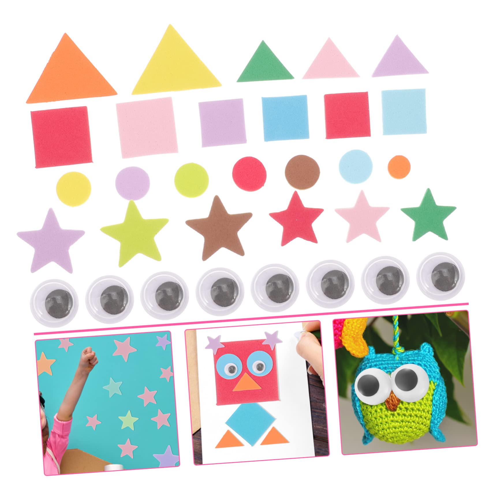GALPADA 4 Juegos Pegatinas Geométricas Autoadhesivas Manualidades Infantiles Espuma Coloridas y Ojos Móviles Decorar Proyectos DIY y Fiestas