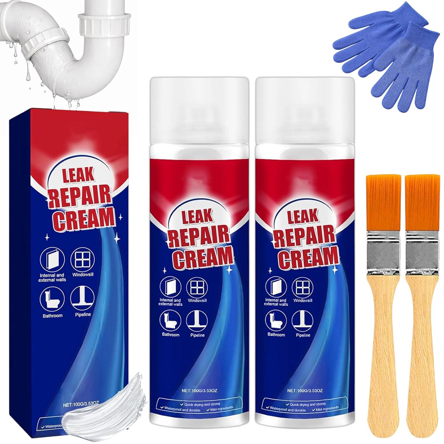 Leak Repair Cream, 2026 Waterproof Sealing Spray with Brush for Leak Repair on Walls and Roofs, Instant Sealing for Cracks and Holes, for Roof, Pipes, Joints etc. (Clear, 2 Pieces)