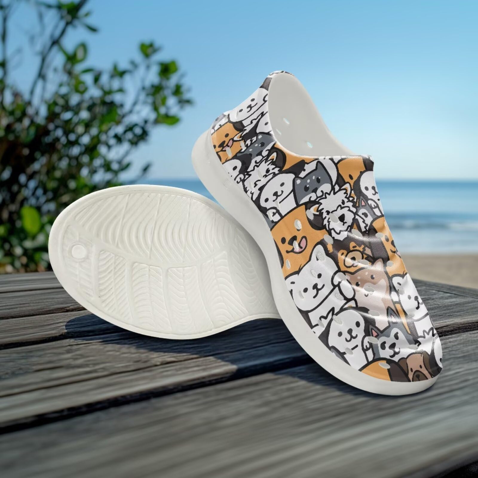Watdotory Cartoon Puppy Print Slides for Kids Shower Slippers Bathroom Pool Sandals Boys Girls Comfy EVA Sole Summer Non-Slip Beach Shoes