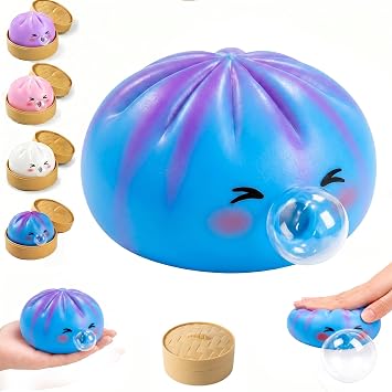 Dumpling 2.0 Squishy Bubble Blowing Dumpling Fidget Toy, Dumpling 2.0 Squishy Mystery Box, Hollow Plastic Press and Pop Squeeze Desk Toy for Kids Adults Stress ReliefBlue