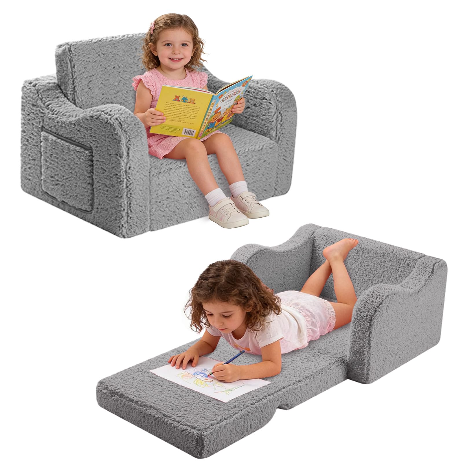 Poltroncina per Bambini 2 in 1, Poltrona Bambini Pieghevole, Poltroncina Bimbi Con Rivestimento Sfoderabile, Poltrona Bambina Bambino
