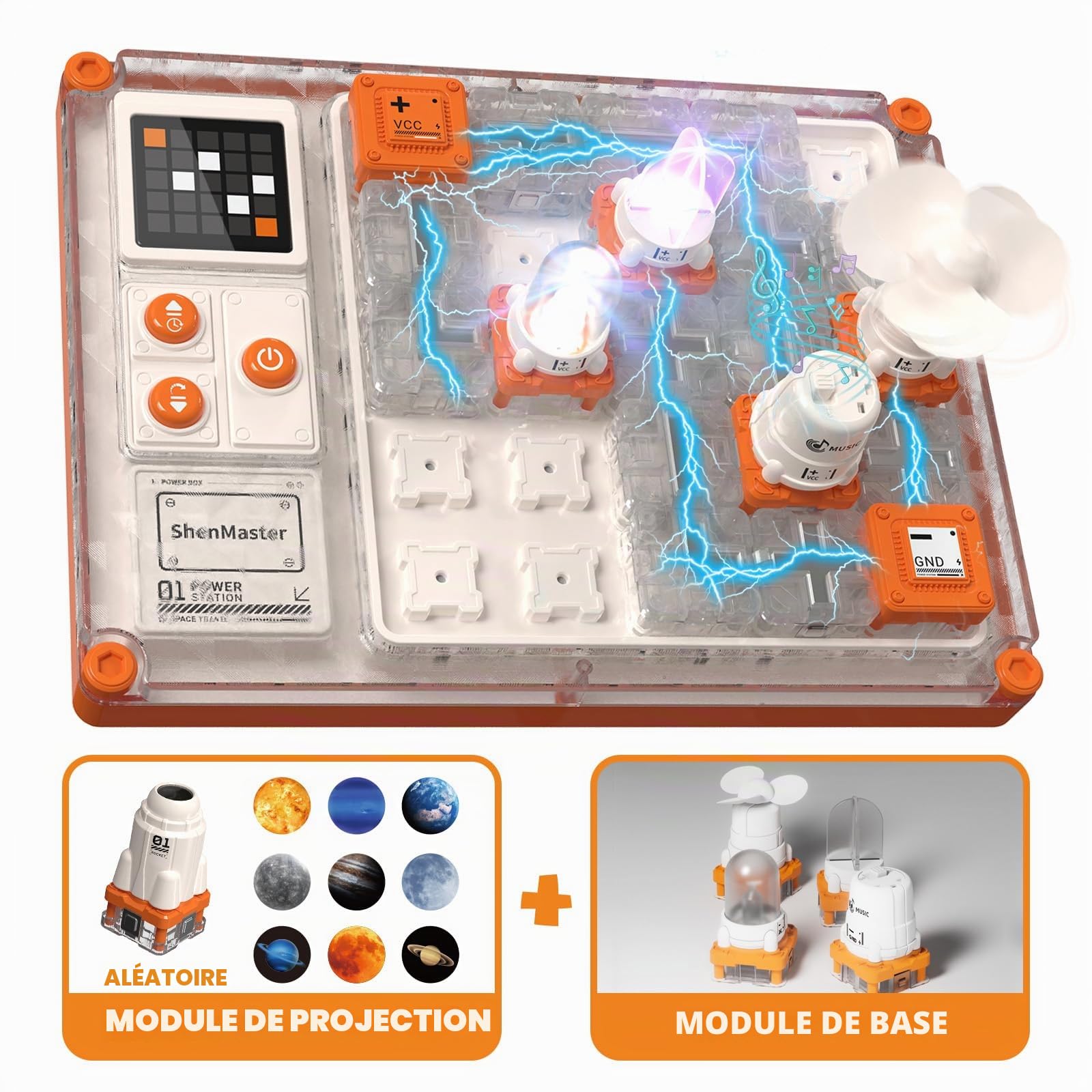 Kit d'apprentissage électronique STEM à partir de 3 ans, édition avec plus de 500 circuits, affichage LED et modules rechargeables | Entraînement logique, kit d'expérimentation de physique, basse