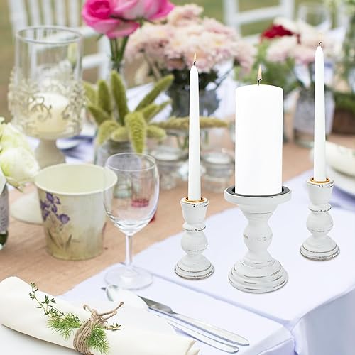 Miniatura 5 de Unity - Candelabro de madera Unity para bodas, juego de 3 velas rústicas, candelabros blancos de madera para mesa de boda, centro de mesa,