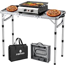FUNYKICH 3ft Folding Grill Table for Outside 34.2x15.7, 3 Height Adjustable Portable Camping Table, Lightweight Metal Aluminum Outdoor Table with Carry Handle for Camping, Picnic, BBQ, Silver
