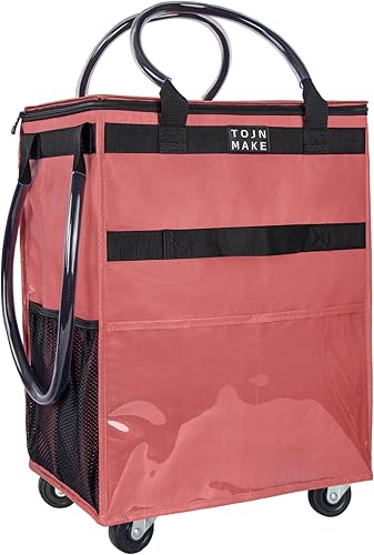 Miniatura 8 de Bolsa de comestibles reutilizable con ruedas, carrito de compras, bolsa con ruedas con 8 bolsillos y cubierta con cremallera, plegable, asas