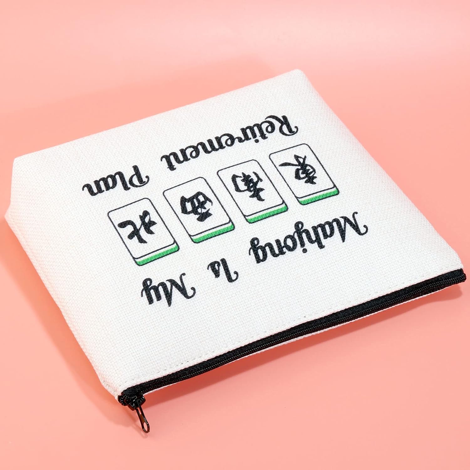 JXGZSO Novelty Mahjong Cosmetic Bag Mahjong Lover Gift Mahjong is My Retirement Plan Board Game Zipper Purse Gift Lucky Mahjong Player