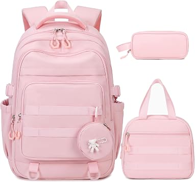 ACESAK Backpacks for Girls - 4PCS Girls Backpack with Lunch Bag & Pencil Pouch Coin Pruse for Teens Kids Elementary Middle High School College Student Bookbag Daypack Pink