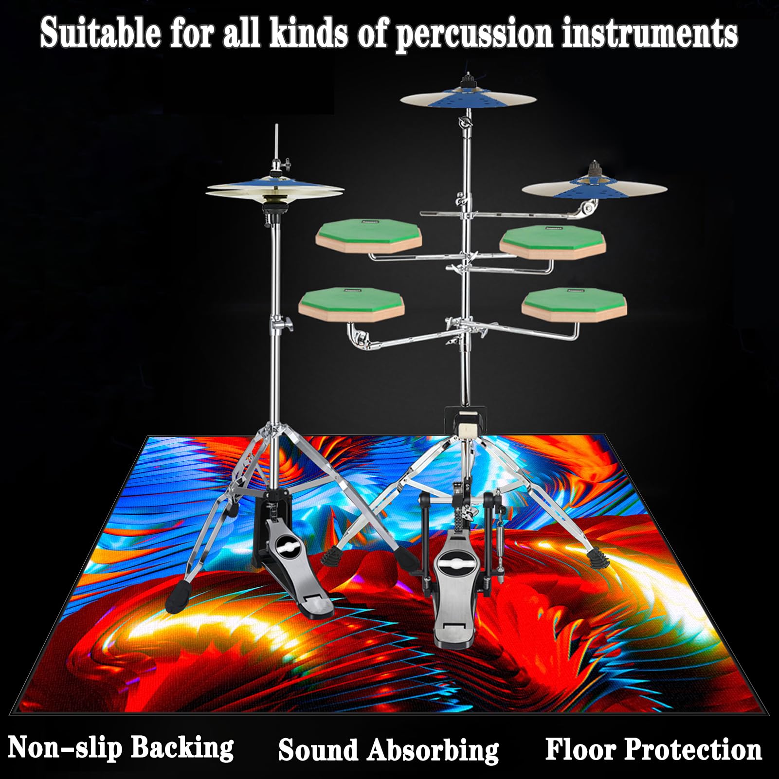 Dywan bębnowy do bębna dywanowego | Dywan bębnowy na bęben bębnowy 230 x 200 cm | Dźwiękoszczelna mata do baterii elektronicznej | Instrumenty muzyczne Antypoślizgowy koc