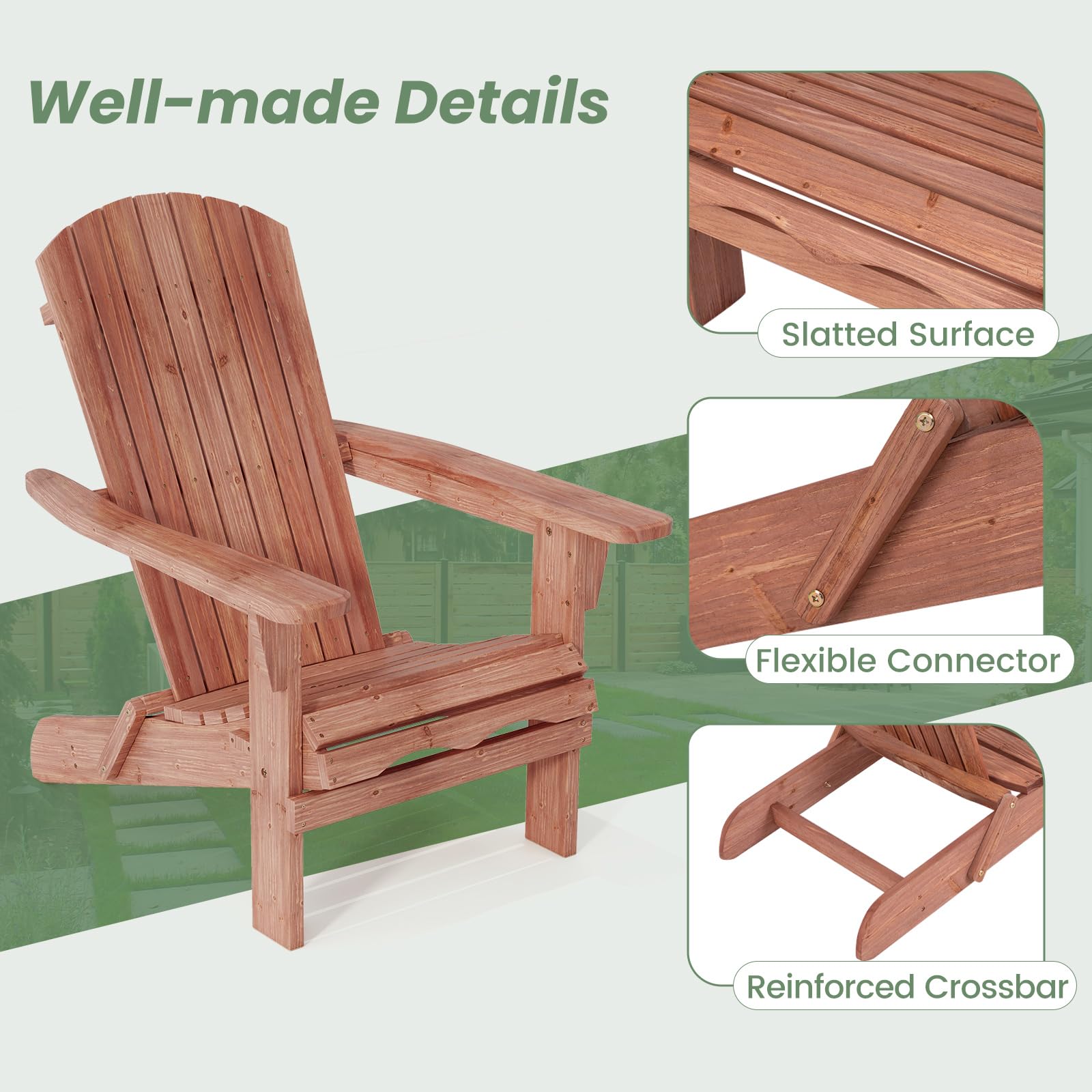 GIANTEX Set di 2/4 Sedie Adirondack Pieghevoli, Sedia da Esterno con Telaio in Legno di Abete, Schienale Alto e Braccioli Ergonomici, Sedia Adirondack per Patio Giardino Cortile Campeggio (1, Giallo)