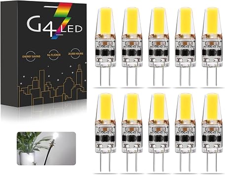 BVCL G4 LED Light Bulbs, AC/DC 12-24V 3W Dimmable G4 LED Lamp 270LM, Replacement for 20W 30W Halogen Bulbs, No Flickering, 10pcs Color Cold White 6000K, Size 3W G4 10PCS