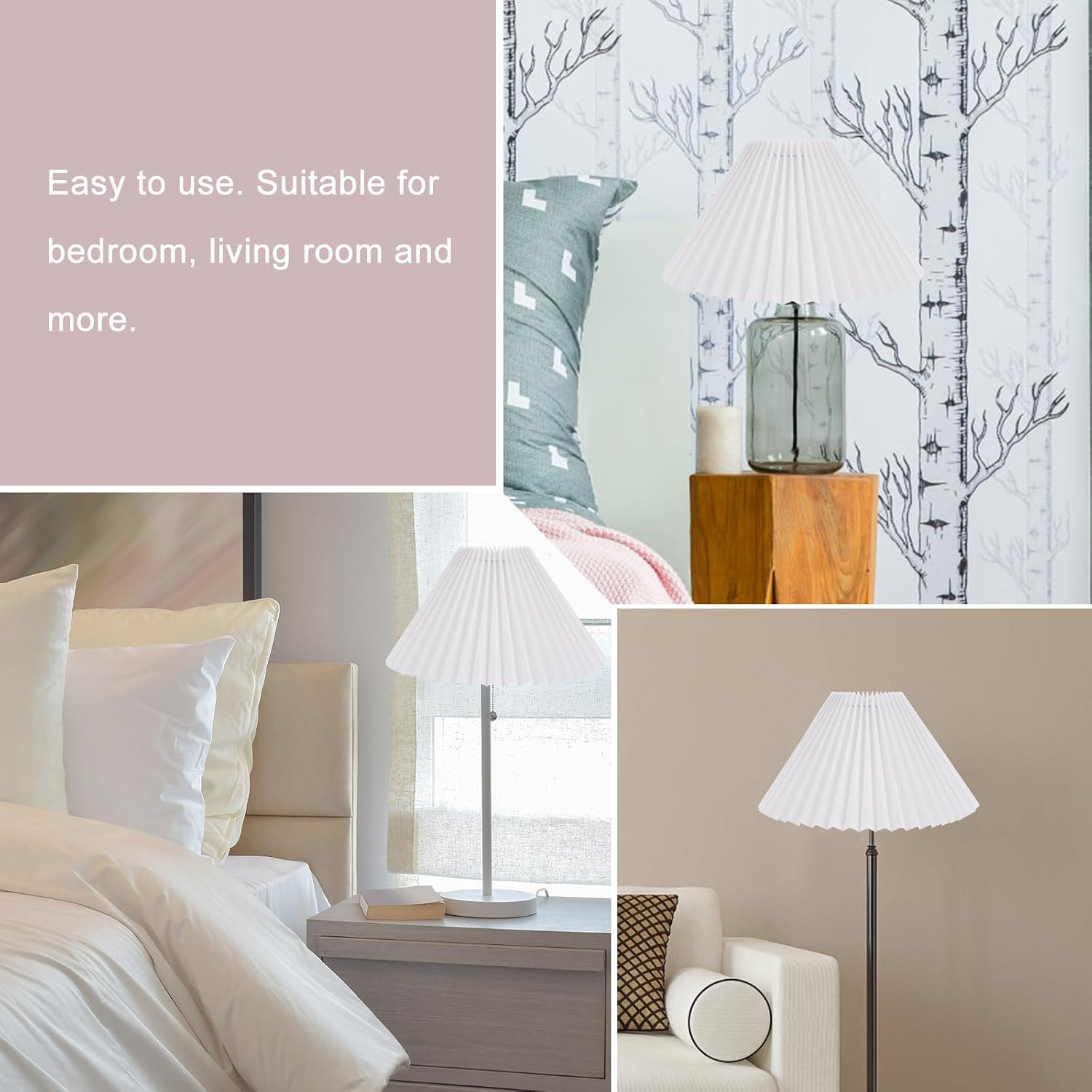 DOITOOL Pleated Lampshade Bedside Lampshade Large Lamp Shades for Table Lamps Lamp Shade for Table Wall Lamp Drum Lamp Shades Tapered Candles Clip on Lamp Shade Manual E27 White Iron Charm
