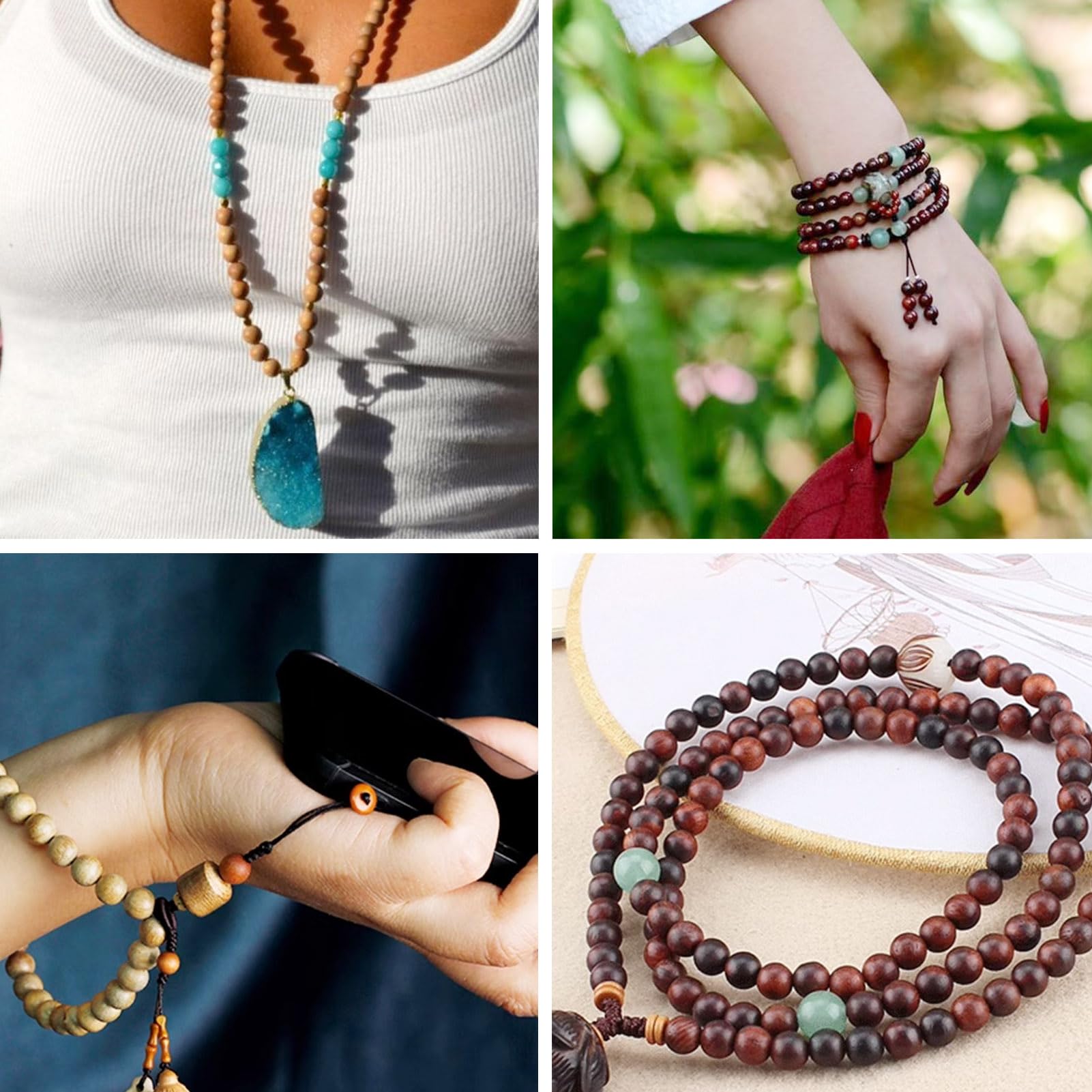 800 cuentas sueltas de madera ovalada natural, 4 colores, cuentas espaciadoras de tubo de madera para joyería, manualidades, collares, pulseras, pendientes, agujero: 3 mm [20 estilos, 8-9 mm]