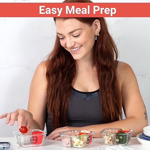 Miniatura 7 de Contenedores de control de porciones para comidas bariátricas, recipientes de vidrio de 8 onzas con dos compartimentos y tapas de 4 onzas (paquete